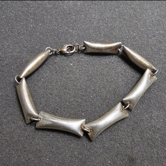 Sterling Silver 925 Puffed Hollow Bar Link Bracelet 8 Inch Long Weighs 17 Grams - Picture 1 of 7